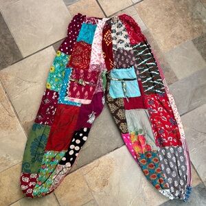 Kids Multicolor Patchwork Harem Pants with Elastic Waistband